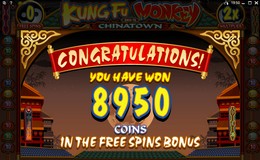Gain de 8950 pièces grâce aux parties gratuites du jeu Kung Fu Monkey