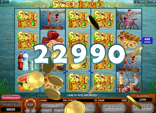 Le symbole "Summer Holiday" est un Joker. Il est sp&eacute;cial car il peut apparaitre empil&eacute; sur les rouleaux. Vous pouvez ainsi gagner jusqu'&agrave; 750.000 de pi&egrave;ces avec la mise maximum ! 